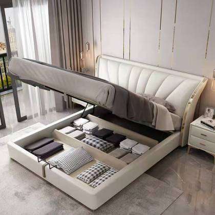 CA-M-框架床 150cm-2现代轻奢真皮床 框架高箱气压款软包双人床.jpg